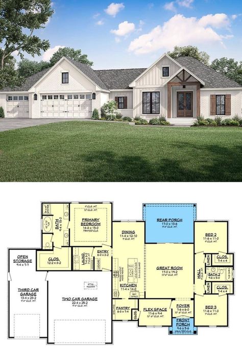 3 Bedroom Craftsman House Plans, Ranch House Plans, House Plans With Garage, Ranch Style House Plans, House Plans One Story, Family House Plans, House Plans 3 Bedroom, 3 Bedroom Home Floor Plans, House Plans Farmhouse