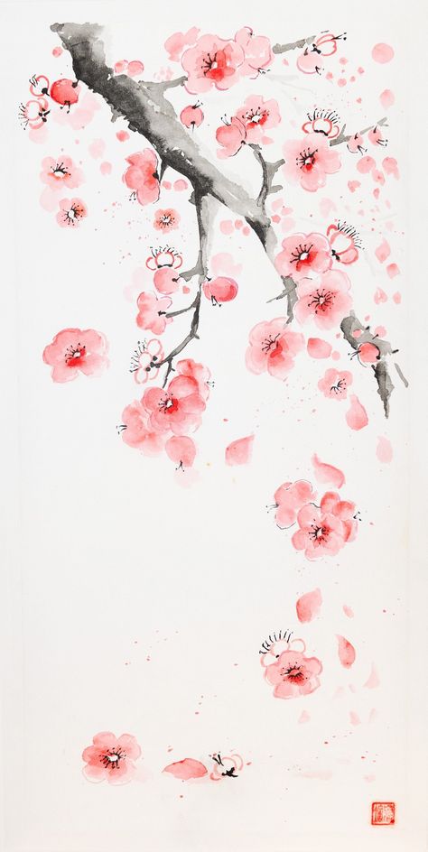 Excited to share the Latest addition to my #etsy shop: Sakura. Cherry blossoms. Japanese/Chinese traditional painting. https://etsy.me/3r0MItb #pink #white #unframed #office #minimalist #flowers #vertical #impressionist #paper Vintage, Iphone, Chinese Drawings, Sakura Flower, Sakura Painting, Japanese Drawings, Japanese Flowers, Chinese Flowers, Sakura Art