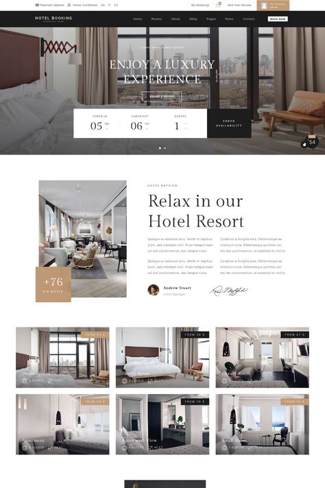 Hotel Booking Theme is a premium WordPress theme designed specifically for hotel and resort websites. The theme offers a range of features that enable hotel owners to create and manage an online booking system with ease.With a clean and modern design, the Hotel Booking Theme is fully responsive and optimized for speed and performance. Design, Instagram, Wordpress Theme Design, Web Design, Site Design, Small Business Website Design, Hotel Website Design, Business Website Design, Modern Website Design
