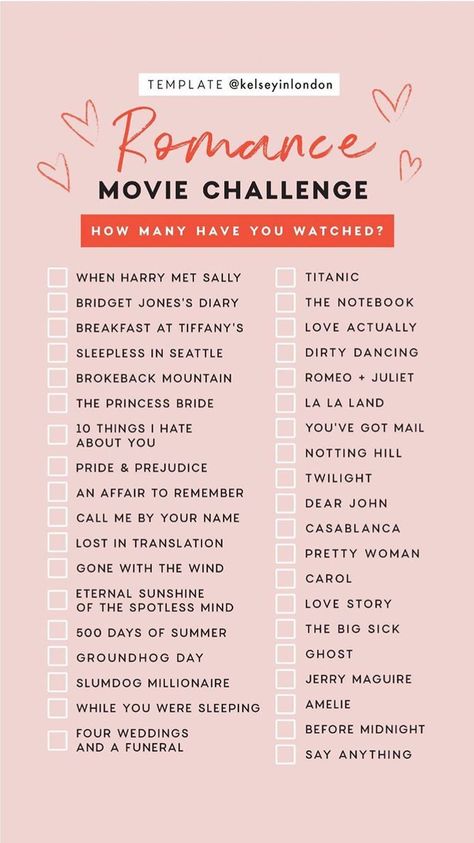 Romance Movie Challenge checklist by @kelseyinlondon How many have you watched? Netflix Movie List, Netflix Movies, Netflix Movies To Watch, Netflix Movie, Movie To Watch List, Movie List, Netflix, Series Movies, Checklist