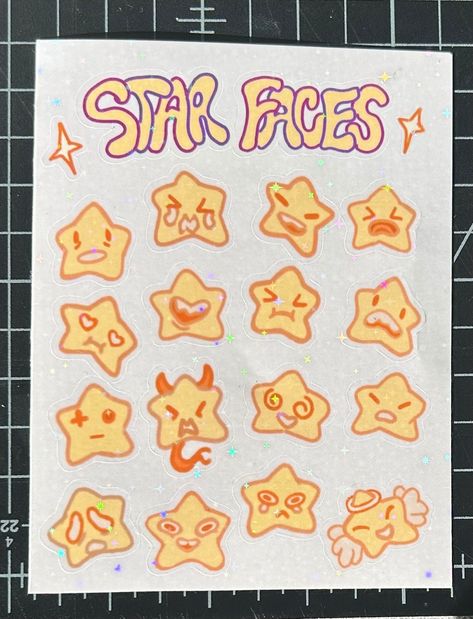 ✨STAR FACE STICKERSHEET 🌟 -These stickers are perfect for sketchbook covers, laptops, phone cases. -All Art is handmade by me, so I put lots of time and effort into making them as perfect as they can be for your enjoyment💜. Sizes: -4x6.5 in sticker sheet  __ Materials: - Laminated Waterproof/Weatherproof Material -Waterproof sticker paper - all Hand-cut and made with love  __ -If you like this item make sure to check out other products in my shop Thank you for your time and have an awesome day! Doodle Art, Cute Stickers, Stickers, Star Stickers, Sticker Paper, Cute Illustration, Cute Doodle Art, Cute Art, Homemade Stickers