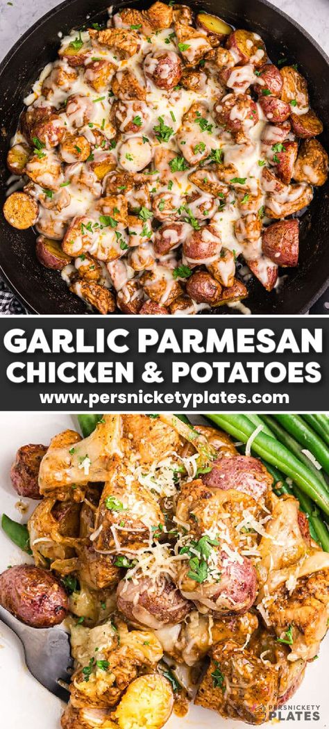 Easy Skillet Meals, Potato Dinner, Garlic Parmesan Chicken, Health Dinner Recipes, Chicken Dishes Recipes, Chicken Dinner Recipes, Main Dish Recipes, Chicken Dinner, Chicken Dishes