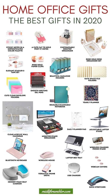 The Best Gifts for the Home Office in 2020 - If you know someone who has a home office, one of these work from home gifts is sure to brighten the Christmas holiday. Here are the best gifts for anyone who works from home, from decorative office supplies to fun tech accessories. #homeoffice #christmasgift #christmas2020 #homeofficegifts #workfromhomegifts Gift Ideas, Home, Home Décor, Home Office, Gadgets, Organisation, Office Gifts For Him, Gifts For Office, Best Office Gifts