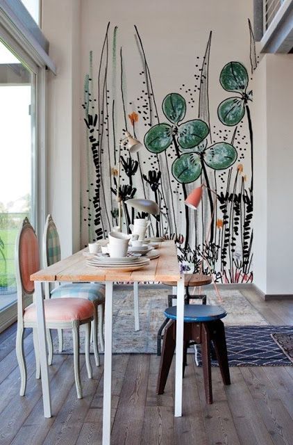 Colorful Dining Room Ideas | Home Décor, Wall Décor, Mural Wall Art, Wall Murals Painted, Wall Murals Diy, Wall Murals, Wall Deco, Wall Drawing, Wall Decor