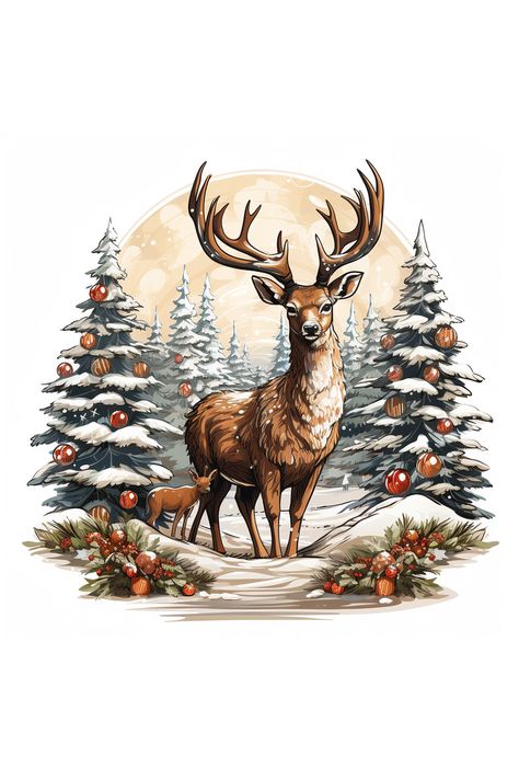 Charming Christmas reindeer clipart Deer, Vintage Christmas, Winter, Christmas Clipart, Christmas Deer, Reindeer Drawing, Christmas Illustration, Christmas Scenes, Christmas Animals