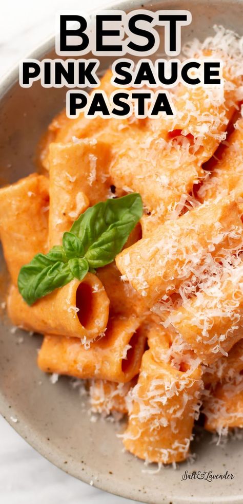 a bowl of rigatoni in sauce with text overlay that reads best pink sauce pasta Recipes, Pasta, Foods, Food, Cuisine, Recetas, Rose Recipes, Rezepte, Sauce