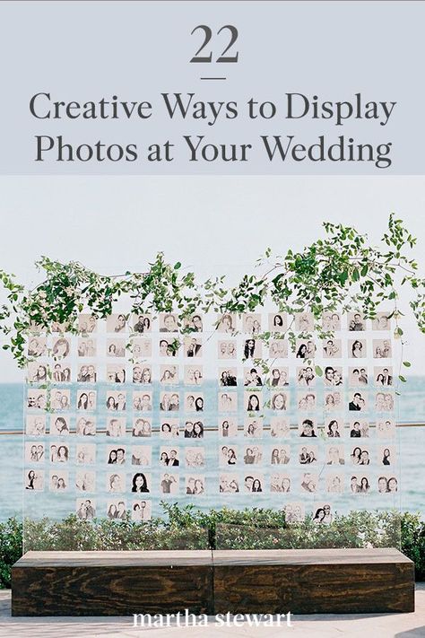 To inspire your wedding photo display, we've found several options that are easy enough to copy or make your own. Whether you want to bring family photographs to the front of your wedding or show a selection of snapshots of you and your soon-to-be spouse, friends, or even pets, these ideas will make your wedding one to remember. #weddingideas #wedding #marthstewartwedding #weddingplanning #weddingchecklist Wedding Planning, Wedding Checklist, Family Photo Display Wedding, Wedding Photo Display, Seating Chart Wedding, Wedding Seating, Ceremony Programs, Display Family Photos, Wedding Chairs