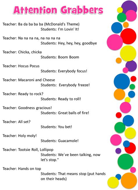 Attention grabbing shout outs for the classroom. This would work great to get children use to a routine of what the teacher expects or what is to come next with these fun transition phrases! -6936 Motivation, Teacher Resources, Adhd, Pre K, Teacher Hacks, Classroom Fun, Teacher, School Counseling, Teaching Tips