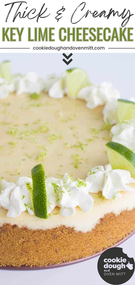 This key lime cheesecake offers a delightful twist on the classic key lime pie, with its thick and creamy texture and a perfect balance of sweet and tangy flavors. As a go-to summer dessert, this cheesecake is the ultimate package, satisfying both your cravings and the desire for a refreshing treat. Cheesecakes, Pie, Thanksgiving, Key Lime Cheesecake Recipe, Key Lime Cheesecake Recipe Easy, Best Key Lime Cheesecake Recipe, Key Lime Cheesecake, Key Lime Pie Cheesecake, Keylime Cheesecake Recipe