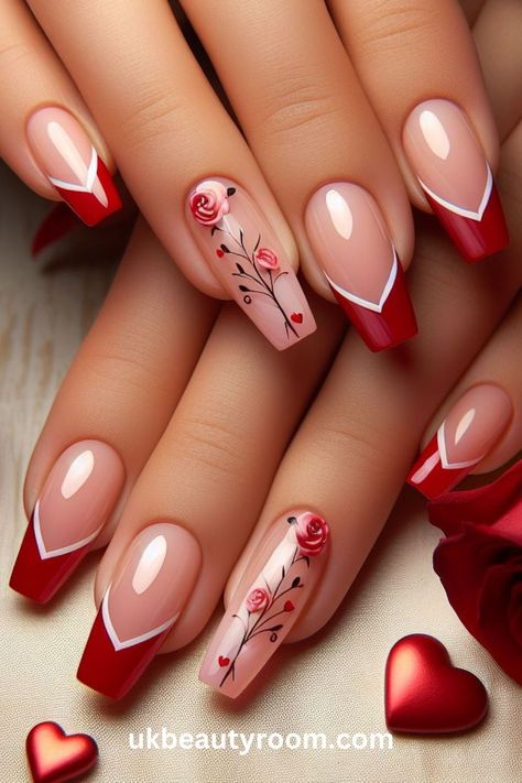 If you are doing something special for Valentine’s Day, why not decorate your nails with Valentine’s day nail art? Nail designs for Valentine’s Day usually include hearts or roses, and traditional Valentine’s Day colors, like pink, red and white. This post lists 30 ideas for Valentine’s Day Nails. Trendy, short designs, simple, gel, acrylic, pink, square, french tip, black, acrylic coffin, pink and red, short almond, simple Nail Art Designs, Manicures, Fancy Nails Designs, Cute Acrylic Nail Designs, Nails Desing, Fancy Nails, Fancy Nail Art, Nails Inspiration, Coffin Nail Designs