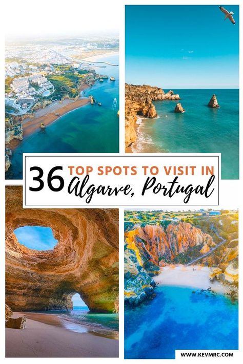 Portugal travel. 36 top spots to visit in Algarve-Portugal. Algarve is the south coast of Portugal, and it’s filled with incredible places to see. The beaches in Algarve are among the most beautiful in the world. In this guide, I’ll share with you the 36 BEST places in Algarve Portugal, as well as travel tips, and even a free map of all the spots! #algarve #portugaltravel #europetravel #traveldestination #travelinspiration #traveltips #traveltips Algarve, Destinations, Places In Portugal, Best Places In Portugal, Spain And Portugal, Travel To Portugal, Portugal Trip, Best Beaches In Portugal, Portugal Travel Guide