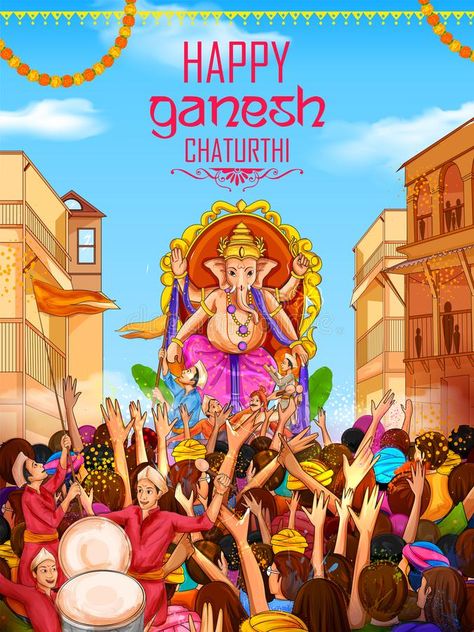 Indian people celebrating Lord Ganpati background for Ganesh Chaturthi festival of India. Illustration of Indian people celebrating Lord Ganpati background for vector illustration