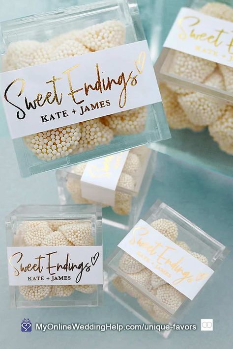 DIY candy wedding favors are easy and you can make them as unconventional as you want. Or buy these acrylic favor boxes with labels to add elegance. Look for them, along with a buy link for more information, in the non-traditional wedding favors post on the MyOnlineWeddingHelp.com blog. Party Favours, Parties, Invitations, Wedding Dress, Affordable Wedding Favours, Bridal Shower Favors Cheap, Wedding Favors For Guests, Wedding Favor Boxes, Wedding Favours