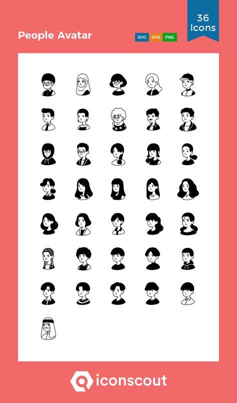 People Avatar  Icon Pack - 36 Glyph Icons Avatar, Portrait, Art, Design, Glyph Icon, Logo Icons, Icon Design, Profile Design, Human Icon