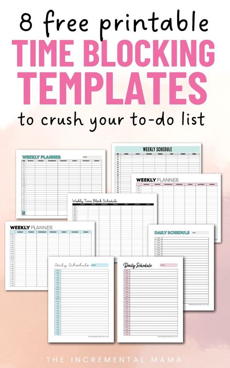 Grab this free printable time blocking schedule template so you can crush your to-do list. Includes both daily time blocking planners as well as weekly schedule templates. Time Planner, Planner Template, Weekly Planner Template, Daily Planner Template, Daily Calendar Template, Weekly Planner Free, Organizing, Schedule Templates, Daily Schedule Planner