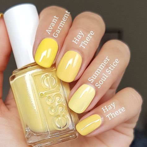 Comparison between the new @essie yellow 'Hay There' to 'Avant Garment' and the Scandinavia exclusive shade from this summer 'Summer Soul…