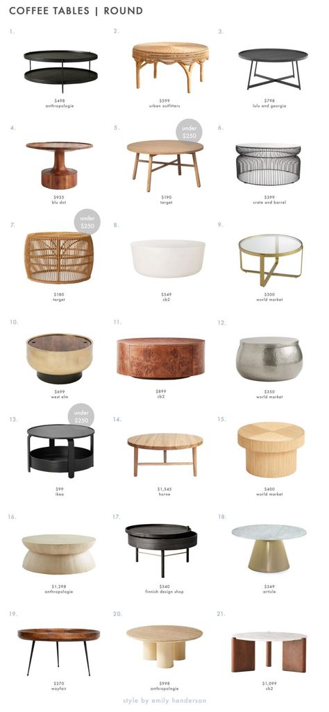 How to Pick a Coffee Table (+ 105 Picks For Every Space) Sofas, Coffee Table Alternatives, Affordable Coffee Tables, Mid Century Coffee Table, Coffee Table Size, Coffee Table Inspiration, Round Coffee Table Decor, Small Coffee Table, Round Coffee Table Modern