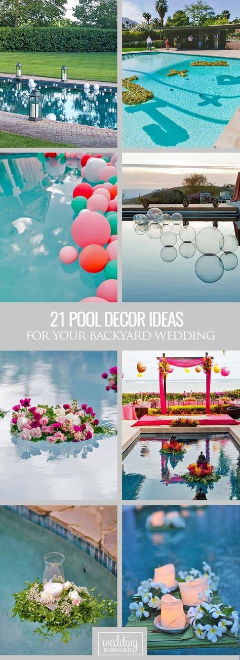 21 Wedding Pool Party Decoration Ideas ❤ There are modern methods to decorate… Pool Wedding Decorations, Backyard Wedding Decorations, Backyard Wedding Pool, Backyard Party, Backyard Wedding, Wedding Pool Party Decorations, Pool Party Decorations, Pool Wedding, Outdoor Wedding
