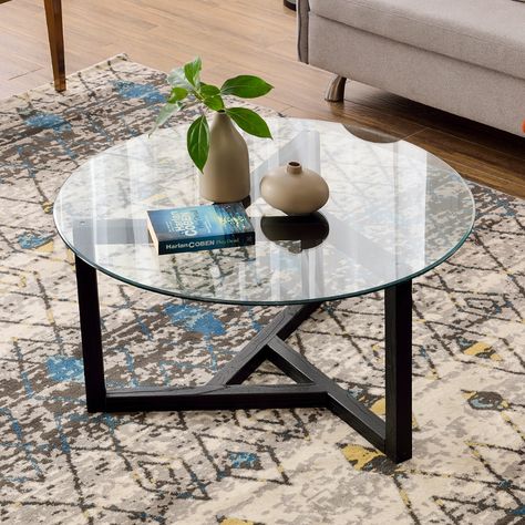 Free 2-day shipping. Buy Glass Coffee Table, 35.4“ Round Coffee Table with Sturdy Wood Base, Modern Cocktail Table with Tempered Glass Top, Round Center Table Sofa Table for Living Room, Easy Assembly, L2157 at Walmart.com Design, Sofas, Glass Top Coffee Table, Round Coffee Table Modern, Round Glass Coffee Table, Contemporary Coffee Table, Modern Glass Coffee Table, Industrial Coffee Table, Modern Coffee Tables