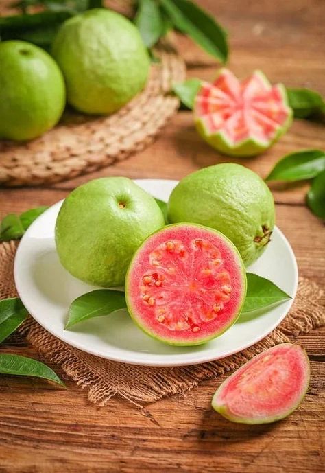 9 Best Red and Pink Guava Varieties | Balcony Garden Web Fruit, Beautiful Fruits, Red And Pink, Pretty Food, Strawberry, Etc, Pink Guava, Exotic Fruit, Fruits Photos