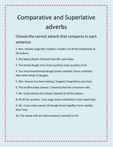 Comparative and superlative adverbs online worksheet for 3 Grade. You can do the exercises online or download the worksheet as pdf. English Grammar, Grammar, Worksheets, Common Nouns, Nouns, Types Of Sentences, English Grammar Worksheets, Grammar Worksheets, Adjectives