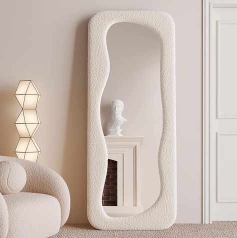 BOJOY Full Length Mirror 63"x24", Irregular Wavy Mirror, Wave Arched Floor Mirror, Wall Mirror Standing Hanging or Leaning Against Wall for Bedroom, Flannel Wrapped Wooden Frame Mirror-White Wooden Mirror Frame, Arched Floor Mirror, Floor Mirror, Arched Mirror, Mirror Designs, Standing Mirror, Length Mirror, Full Length Mirror, Beautiful Mirrors