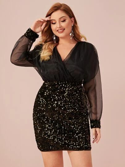 Shop New in Plus Size Clothing | New Arrivals| SHEIN USA Fashion, Outfits, Giyim, Women, Glamour, Black Dress, Dress, Sequin Dress, Moda