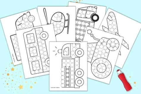 These free printable dot marker coloring pages are so much fun for your vehicle theme! Click through for 11 free printable vehicle dab it marker coloring pages for your car and truck loving toddler or preschooler. Colouring Pages, Pre K, Cars Coloring Pages, Transportation Theme Preschool, Cars Preschool, Preschool Activities, Preschool Art Activities, Dot Marker Activities, Do A Dot