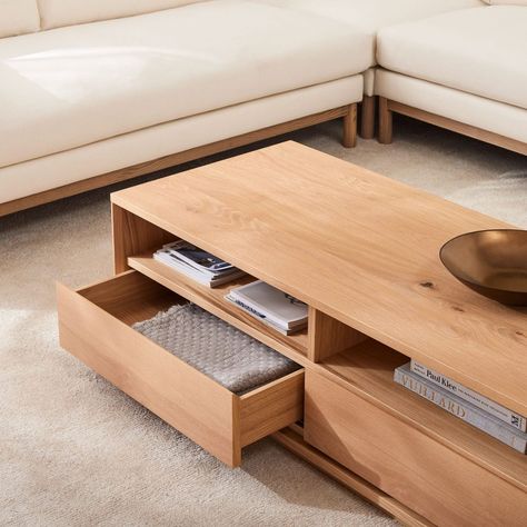 West Elm, Coffee Table With Drawers, Wooden Coffee Table, Coffee Table With Storage, Modern Coffee Tables, Coffee Table Wood, Modern Furniture Living Room, Drum Coffee Table, Coffee Table Rectangle