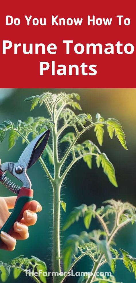 a womans hand holding garden shears preparing to prune tomato plants with words written on a red background that read do you know how to prune tomato plants the farmers lamp dot com Plants, Prune, 45 Years, Grow Together, Tomato, Supportive, Garden, Different Vegetables, Harvest
