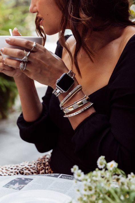 Shalice Noel wearing LAGOS Smart Caviar fine jewelry bracelet for the Apple Watch. #watchbracelet #lagosjewelry #finejewelry