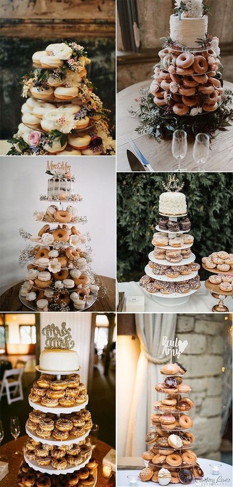 Jan 22, 2020 - Donuts are loved by everyone! They are delicious and budget-savvy, so you should definitely serve them at your wedding! Don't forget to display them right Alternative Wedding Cakes, Wedding Cake Designs, Wedding Cake Toppers, Unique Wedding Cakes, Wedding Cakes, Wedding Cake Stands, Wedding Cake Alternatives, Wedding Donuts, Wedding Desserts