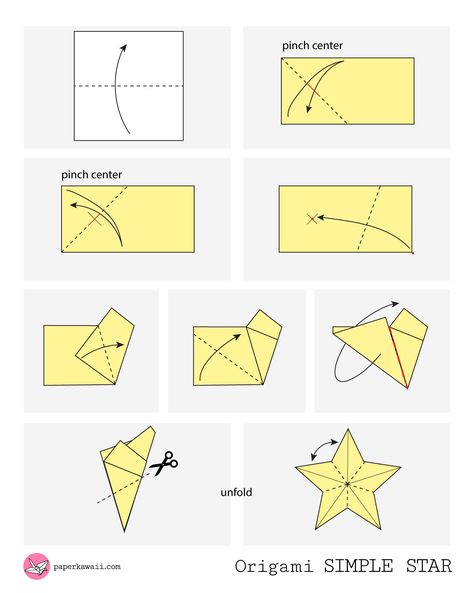 Simple Origami Star - Diagram Origami, Origami Star Box, Origami Paper Folding, Origami Instructions For Kids, Origami Stars, Origami Star Instructions, Origami Paper, Diy Origami, Origami For Beginners