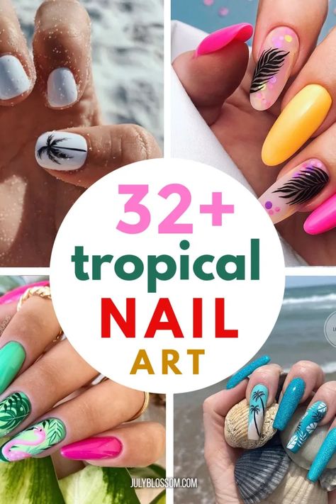 Tropical Nail Designs, Tropical Nail Art, Beach Themed Nails, Hawaii Nails, Beach Nail Designs, Beach Nail Art, Nail Art Beach Theme, Palm Nails, Pineapple Nails