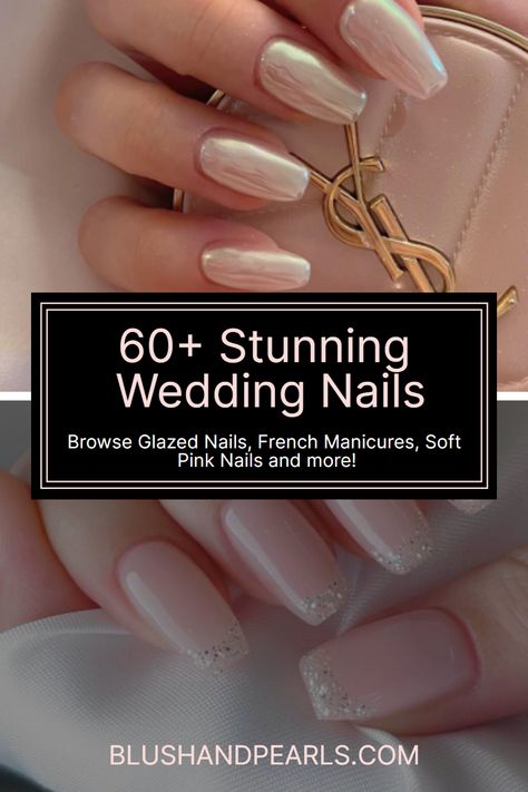 Browse the most gorgeous wedding nails as a bride, bridesmaid or wedding guest. From nude wedding nails, glazed donut nails, romantic pink nails and French manicures, find the most beautiful bridal nails in this article! | acrylic wedding nails long | classic bridal nails | elegant wedding nails | gel wedding nails | simple pink nude nails | wedding nail art | bridal nails romantic | crystal pearl bride nails | nails for brides | Brides, Barcelona, Wedding Gel Nails, Nails For Wedding, Wedding Nails French, Wedding Nail Colors, Wedding Guest Nail Designs, Wedding Nails Glitter, Wedding Nails Fall