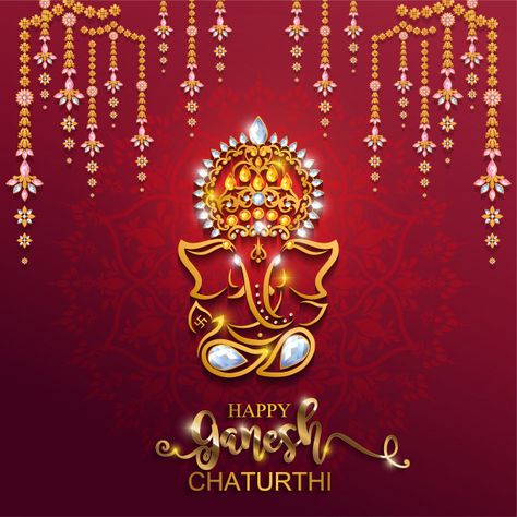 Festival of ganesh chaturthi with golden... | Premium Vector #Freepik #vector Lord, Ganesh Chaturthi Images, Ganesh Chaturthi Greetings, Happy Ganesh Chaturthi Images, Ganpati Invitation Card, Ganesh Chaturthi Messages, Ganesh Images, Happy Ganesh Chaturthi, Happy Ganesh Chaturthi Wishes