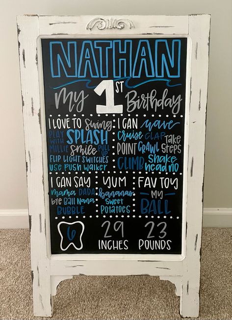 Lincoln, Surfs, First Birthday Party Themes, First Birthday Board, First Birthday Chalkboard, 1st Birthday Chalkboard, 1st Birthday Board, 1st Birthday Signs, First Birthday Sign