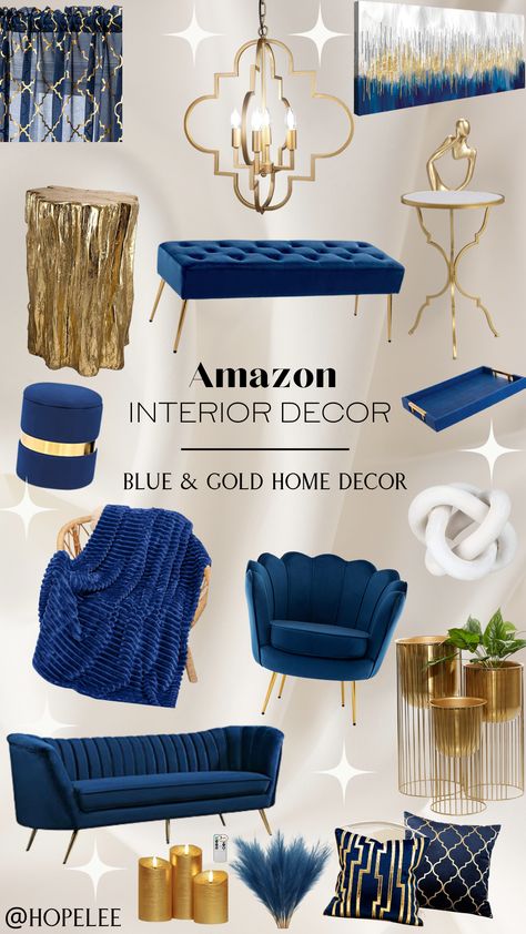 Shop recommended products from Hope Finds ✅ on www.amazon.com. Learn more about Hope Finds ✅'s favorite products. Interior, Home Décor, Blue And Gold Living Room, Blue Office Decor, Glam Living Room Decor, Blue Living Room Decor, Blue Living Room Furniture, Gold Room Decor, Gold Living Room Decor