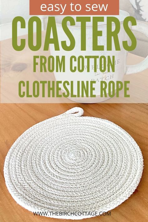 Learn to Sew Cotton Clothesline Rope Coasters - The Birch Cottage Sewing Projects, Sewing Patterns, Crochet, Sewing Machine Needle, Easy Sewing Projects, Sewing For Beginners, Sewing Crafts, Easy Sewing Patterns Free, Sewing Patterns Free