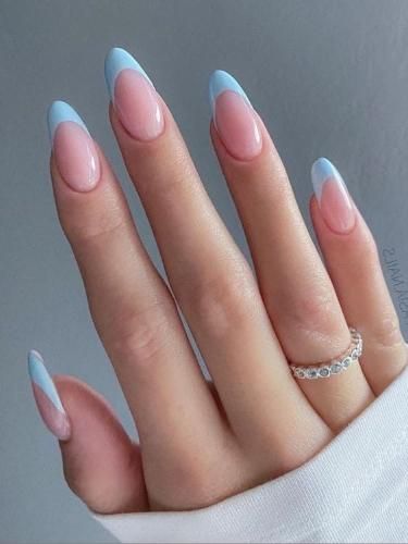 Blue Frenchies Trendy nails 2023 #trendynails #trendynailsdesign #trendynailsart Cute Nails, Ongles, Uñas, Trendy Nails, Pretty Nails, Nailart, Casual Nails, Baby Blue Nails, Trendy