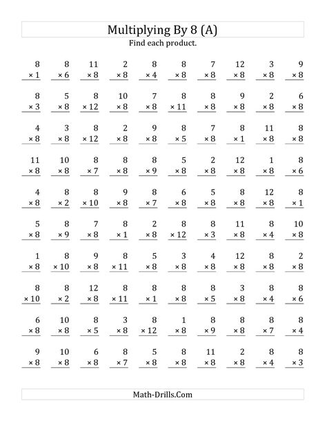 The Multiplying 1 to 12 by 8 (A) math worksheet from the Multiplication Worksheet page at Math-Drills.com. Worksheets, Multiplication, Maya, Multiplication Facts, Addition Worksheets, Multiplication Drills, Free Multiplication Worksheets, Multiplication Facts Worksheets, Math Multiplication