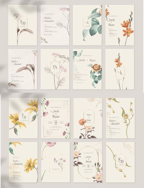 16 Vintage Wedding Cards. Compatible with: Adobe Photoshop. File Size: 15.9 KB. Dimensions: 5 x 7 in. DPI: 300. Layered Invitations, Ideas, Wedding, Hochzeit, Hoa, Ilustrasi, Bodas, Boda, Flores