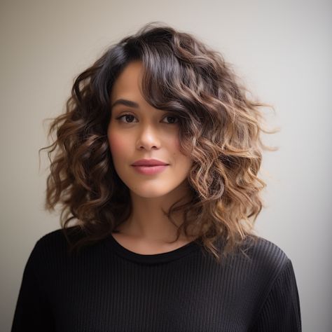 83 Cute Shoulder-Length Curly Hairstyles to Try This Year Medium Length Wavy Hairstyles, Medium Curly Bob With Bangs, Medium Length Curly Haircuts, Shoulder Length Permed Hair, Shoulder Length Wavy Hair, Shoulder Length Hair Cuts, Medium Length Curly Hairstyles, Shoulder Length Curly Hair, Medium Length Hair Styles