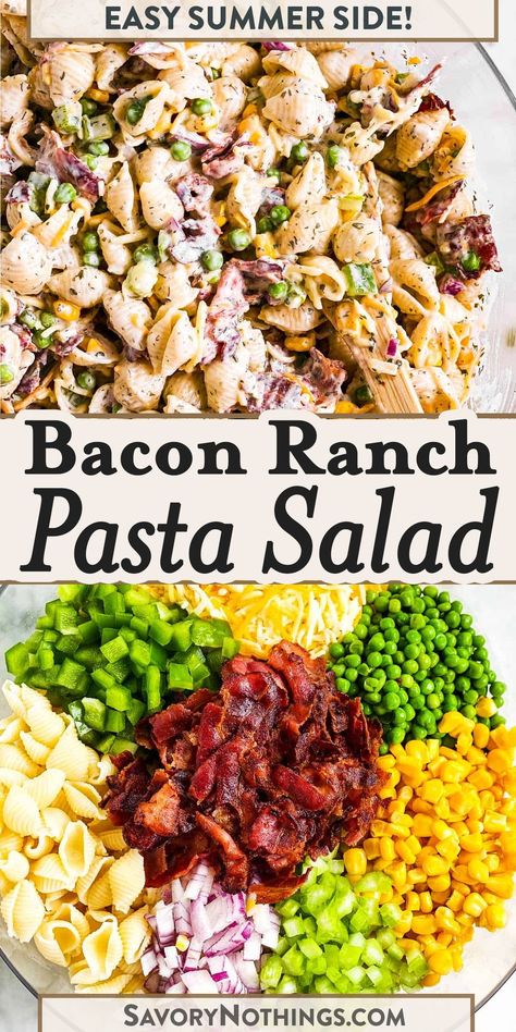 Pasta Salad With No Tomatoes, Easter Pasta Salad, Bbq Pasta Salad, Bbq Pasta, Bacon Pasta Salad, Yummy Vegetables, Salad Recipes With Bacon, Summer Pasta Salad Recipes, Bacon Ranch Pasta Salad