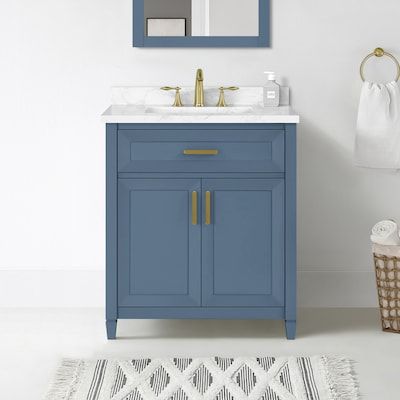 allen + roth Lancashire 30-in Chambray Blue Undermount Single Sink Bathroom Vanity with White Engineered Stone Top in the Bathroom Vanities with Tops department at Lowes.com Design, Dressing Table, Decoration, Bathroom Sink Vanity, Small Bathroom Sink Vanity, Single Sink Bathroom Vanity, Bathroom Vanity Tops, Small Bathroom Sinks, Bathroom Top