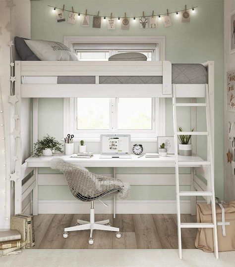 A loft bed is an excellent solution for the kids’ room when space is at a premium. A lot of today’s models even come with built-in desks, wardrobes and othe Elle Décor, Home, Girls Bedroom, Bed For Girls Room, Twin Loft Bed, Beds For Small Rooms, Girls Loft Bed, Loft Beds For Teens, Bedroom Loft