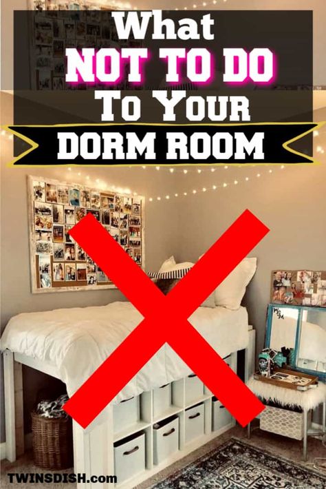 Easy Dorm Room Ideas, Ideas For College Dorms, Twin Dorm Bed, Spacious Dorm Room, Monmouth University Dorms, Beds In Living Room Ideas, College Room Setup, Tiny Storage Room, Chapman University Dorm