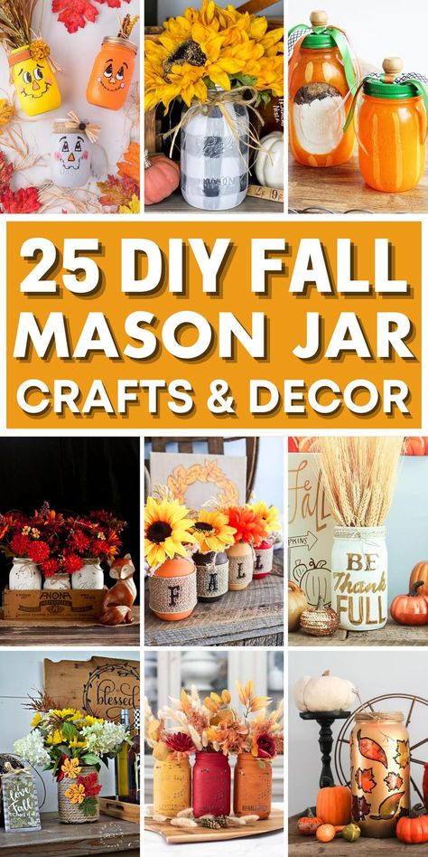 Embrace the season's charm with these DIY fall mason jar crafts! Create decorative fall mason jar crafts perfect for adults, from elegant Fall candle holders with tea lights to fall wedding table decor and Fall centerpieces. From Thanksgiving centerpieces to DIY fall projects, these mason jar crafts are sure to bring warmth and joy to your home. Get inspired and craft your own projects for beautiful fall decor! Thanksgiving Crafts, Thanksgiving, Mason Jar Projects, Halloween, Mason Jar Crafts, Mason Jars, Diy, Decoration, Mason Jar Gifts