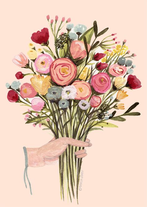 Bunch Of Flowers Card Design by Vanessa Binder | Artist & Illustrator | Pattern Designer Flowers, Art, Illustrators, Hand Painted Flowers, Bunch Of Flowers Drawing, Flower Drawing, Postcard Design, Botanical Illustration, Flower Art