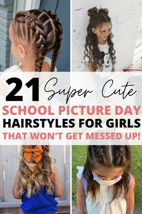 School Picture Hairstyles, Picture Day Hair, Girls School Hairstyles, Cute Hairstyles For School, Kids Curly Hairstyles, Short Homecoming Hair, Short Haircut Styles, Crazy Hair Day At School
